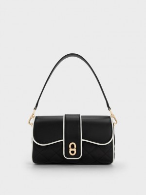 Geanta Crossbody Charles & Keith Contrast-Trim Belted Negrii | 328OJIRBM