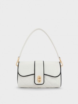Geanta Crossbody Charles & Keith Contrast-Trim Belted Albi | 253ATWQFM