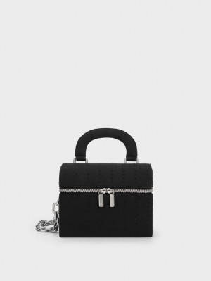 Geanta Crossbody Charles & Keith Căptușită Handle Textured Negrii | 641NPAIEV