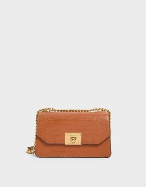 Geanta Crossbody Charles & Keith Croc-Effect Chain Curea Maro | 826LCHYXU