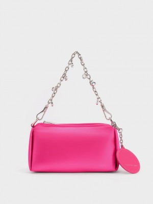Geanta Crossbody Charles & Keith Embellished Chain Handle Satin Roz | 952RXIVGP