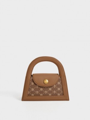 Geanta Crossbody Charles & Keith Este Printed Trapeze Ciocolata | 245VNBRMX