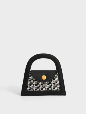 Geanta Crossbody Charles & Keith Este Tweed Trapeze Negrii | 436OZCVEL