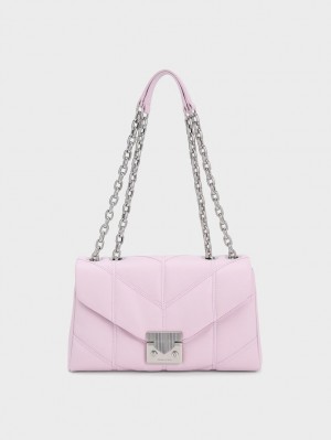 Geanta Crossbody Charles & Keith Eudora Chevron Trapeze Roz | 932IOXFYC