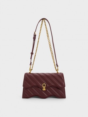 Geanta Crossbody Charles & Keith Freja Wavy Trapeze Ciocolata Inchis | 502EOZHKY