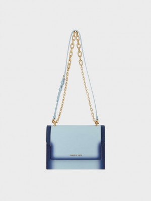 Geanta Crossbody Charles & Keith Front Flap Chain Handle Albastri | 539VRXCUM