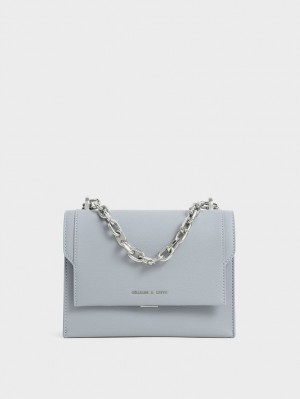 Geanta Crossbody Charles & Keith Front Flap Chain Handle Albastri Deschis | 025TNADRO