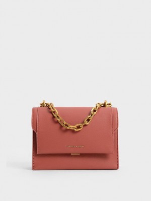 Geanta Crossbody Charles & Keith Front Flap Chain Handle Rosii Inchis | 425WAVECH