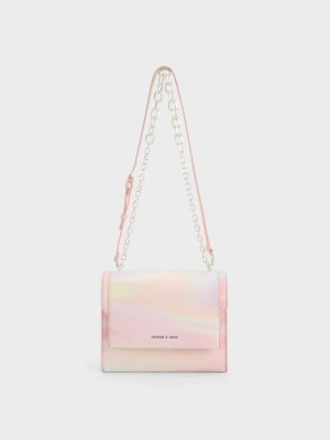 Geanta Crossbody Charles & Keith Front Flap Chain Handle Colorati | 154JFAPHC