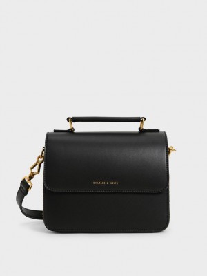 Geanta Crossbody Charles & Keith Front Flap Top Handle Negrii | 045YUAKOB
