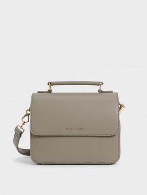 Geanta Crossbody Charles & Keith Front Flap Top Handle Gri | 402JUVCRG