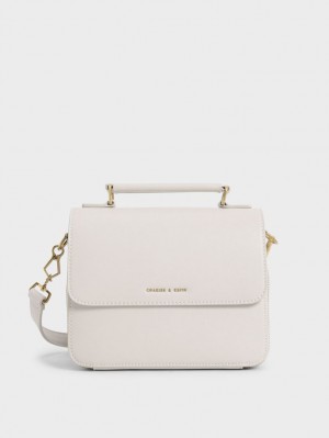Geanta Crossbody Charles & Keith Front Flap Top Handle Albi | 479TGZDNO
