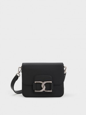 Geanta Crossbody Charles & Keith Gabine Piele Negrii | 315NYSRJO