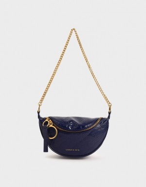 Geanta Crossbody Charles & Keith Half Moon Albastri Inchis | 602GIUHRE