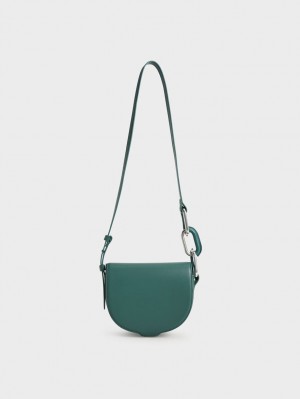 Geanta Crossbody Charles & Keith Kora Saddle Verzi | 407XQYLFO