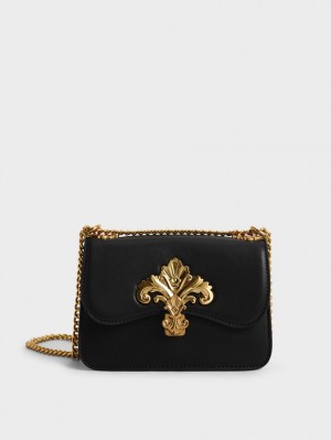 Geanta Crossbody Charles & Keith Meriah Chain Curea Negrii | 851XFHDJM