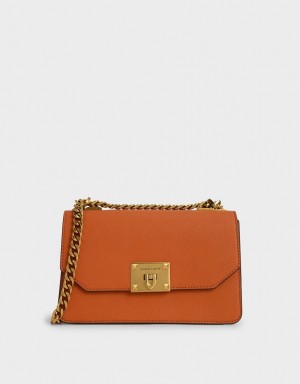 Geanta Crossbody Charles & Keith Metallic Push-Lock Portocalii | 042KQTNGE