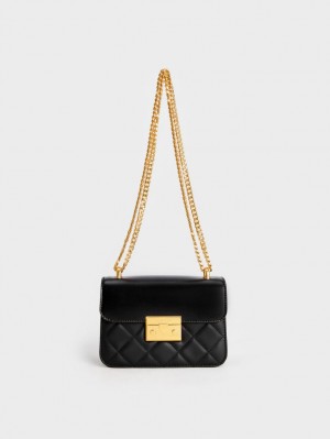 Geanta Crossbody Charles & Keith Metallic Push-Lock Chain Negrii | 371ICYZDH