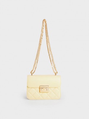 Geanta Crossbody Charles & Keith Metallic Push-Lock Chain Galbeni | 876WEQCVF