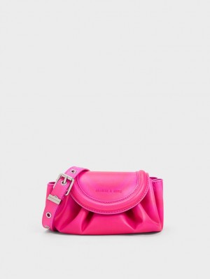 Geanta Crossbody Charles & Keith Mini Blossom Curved Flap Roz | 946IQDYOT
