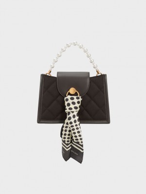 Geanta Crossbody Charles & Keith Mini Roza Beaded Handle Scarf Negrii | 325KXYOGN