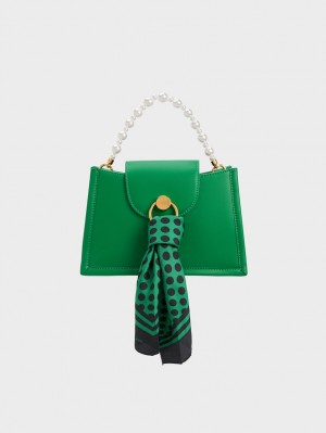 Geanta Crossbody Charles & Keith Mini Roza Beaded Handle Scarf Verzi | 594LREXDT