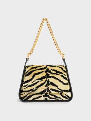 Geanta Crossbody Charles & Keith Minta Tiger Print Trapeze Colorati | 963AEYXMH