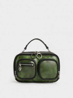 Geanta Crossbody Charles & Keith Multi-Pouch Verzi | 427GCKADI