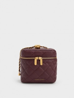 Geanta Crossbody Charles & Keith Nezu Matlasat Boxy Ciocolata Inchis | 581ANCFUJ