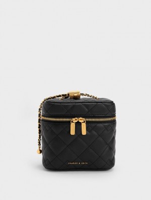 Geanta Crossbody Charles & Keith Nezu Matlasat Boxy Negrii | 756KZGITO