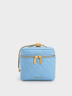 Geanta Crossbody Charles & Keith Nezu Matlasat Boxy Albastri Deschis | 350KDOHBA