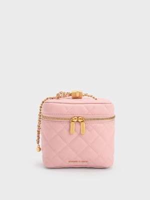 Geanta Crossbody Charles & Keith Nezu Matlasat Boxy Roz Deschis | 916NQMIXH