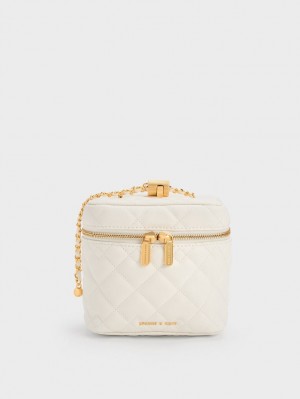 Geanta Crossbody Charles & Keith Nezu Matlasat Boxy Albi | 641ASOETK