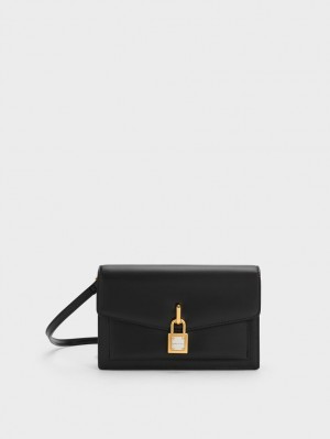 Geanta Crossbody Charles & Keith Padlock Envelope Negrii | 340THXYKD