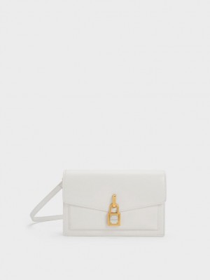 Geanta Crossbody Charles & Keith Padlock Envelope Albi | 947HVJQIO