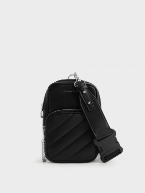 Geanta Crossbody Charles & Keith Panelled Elongated Negrii | 870CLPQDA