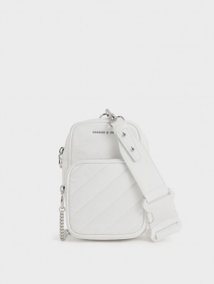 Geanta Crossbody Charles & Keith Panelled Elongated Albi | 075SMFVIE