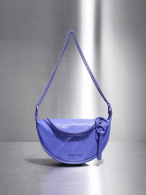 Geanta Crossbody Charles & Keith Philomena Half-Moon Violet | 437WMVJXG