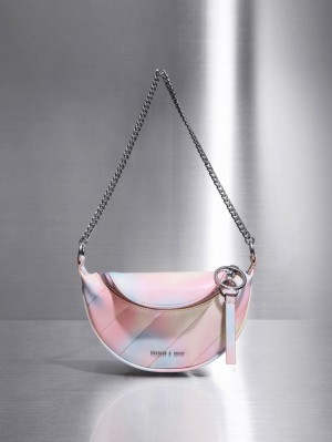 Geanta Crossbody Charles & Keith Philomena Swirl-Print Half-Moon Colorati | 790VFQAGK
