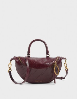 Geanta Crossbody Charles & Keith Philomena Wrinkled Effect Semi-Circle Visinii | 317EZSLIG