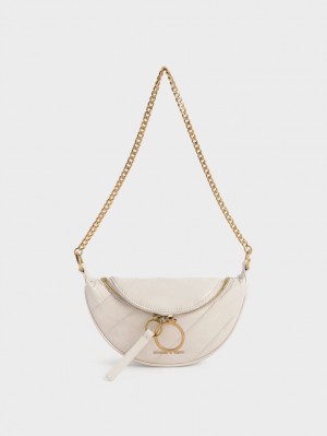 Geanta Crossbody Charles & Keith Philomena Wrinkled-Effect Half-Moon Albi | 864UKLBMV