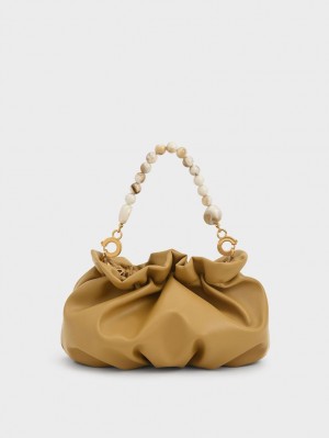 Geanta Crossbody Charles & Keith Ruched Bead-Embellished Muștar | 726XAWEKH