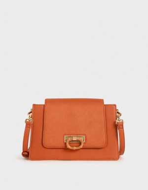 Geanta Crossbody Charles & Keith Textured Portocalii | 214TVXOWC