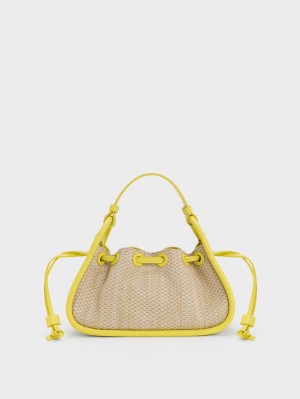 Geanta De Mana Charles & Keith Ashby Raffia Curved Galbeni | 817PIMXVQ