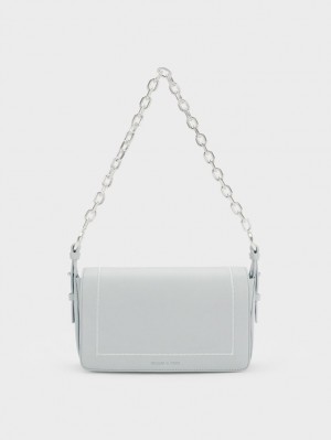 Geanta De Mana Charles & Keith Astra Chain Gri Deschis | 038KDBZYI