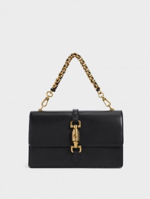 Geanta De Mana Charles & Keith Atlas Push-Lock Braided Negrii | 841SEUXIY