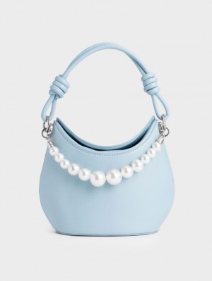 Geanta De Mana Charles & Keith Bead-Embellished Knotted Albastri Deschis | 347SPCEJM