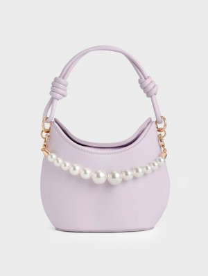 Geanta De Mana Charles & Keith Bead-Embellished Knotted Violet | 850NXYPWL