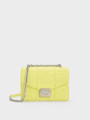 Geanta De Mana Charles & Keith Blanche Chevron Chain Galbeni | 321TRKPZL