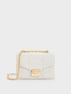 Geanta De Mana Charles & Keith Blanche Chevron Chain Albi | 109PRVEMX